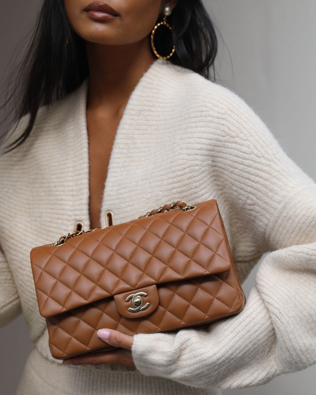 *RARE COLOUR* Chanel Dark Caramel Medium Classic Double Flap Bag in Lambskin Leather with Champagne Gold Hardware