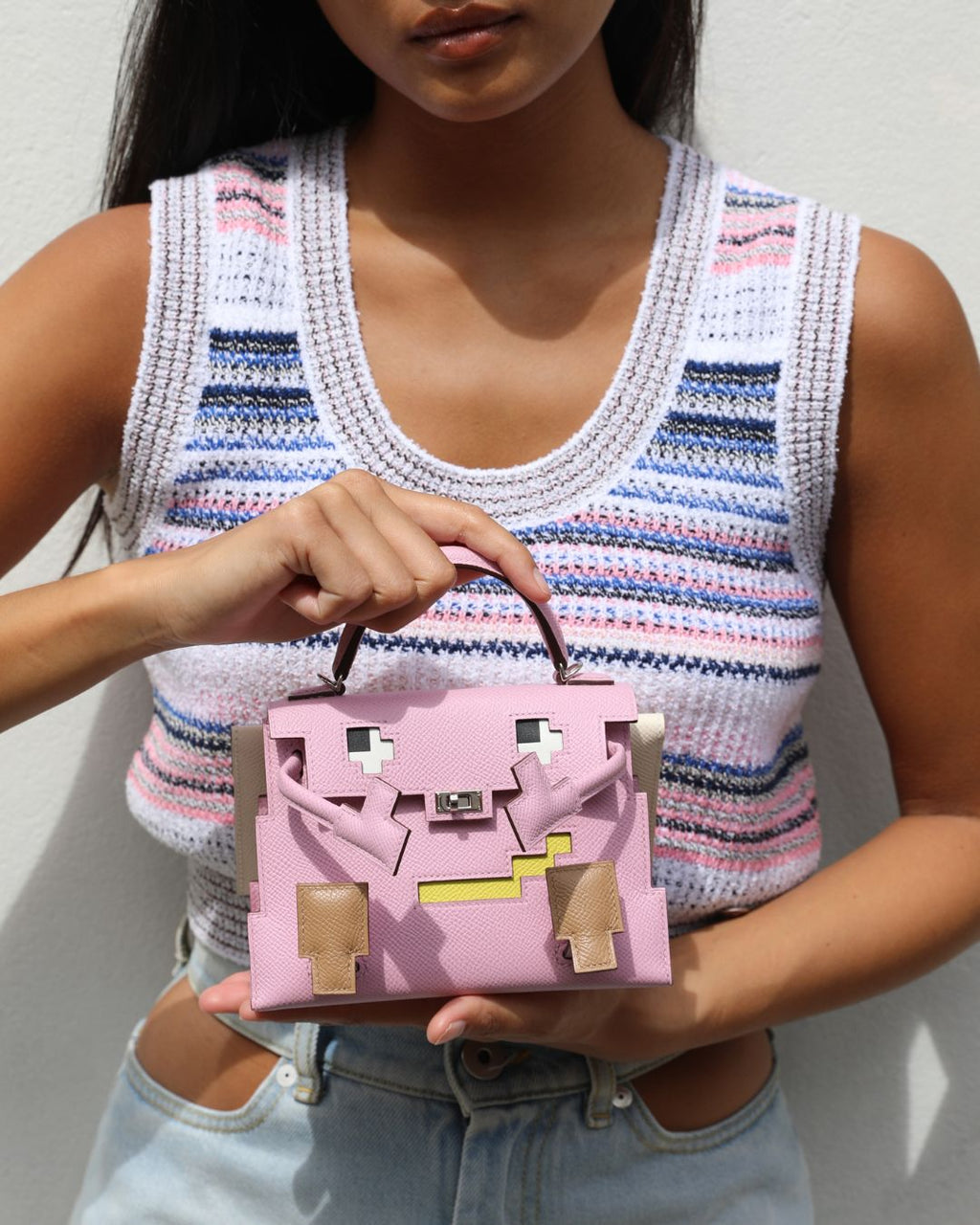 *EXTRA RARE* Hermès Mini Kelly Doll Picto 20 Bag in Mauve Sylvestre, Chai & Lime Epsom Leather with Palladium Hardware