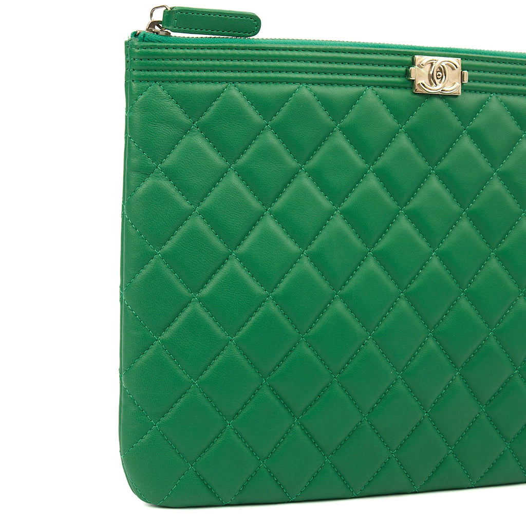 Chanel Clutch Boy Clutch in Green, Lambskin Leather