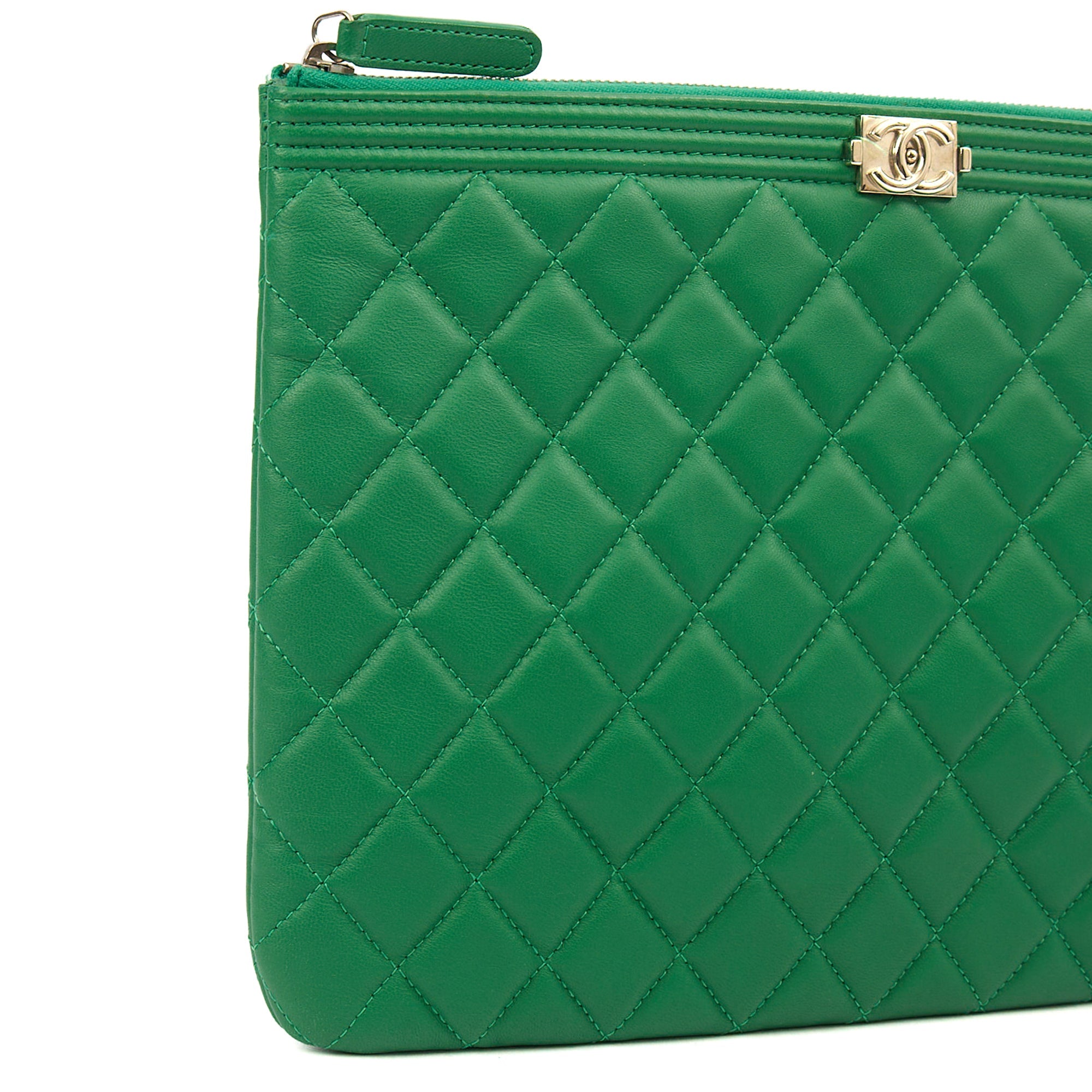 Chanel Clutch Boy Clutch in Green, Lambskin Leather