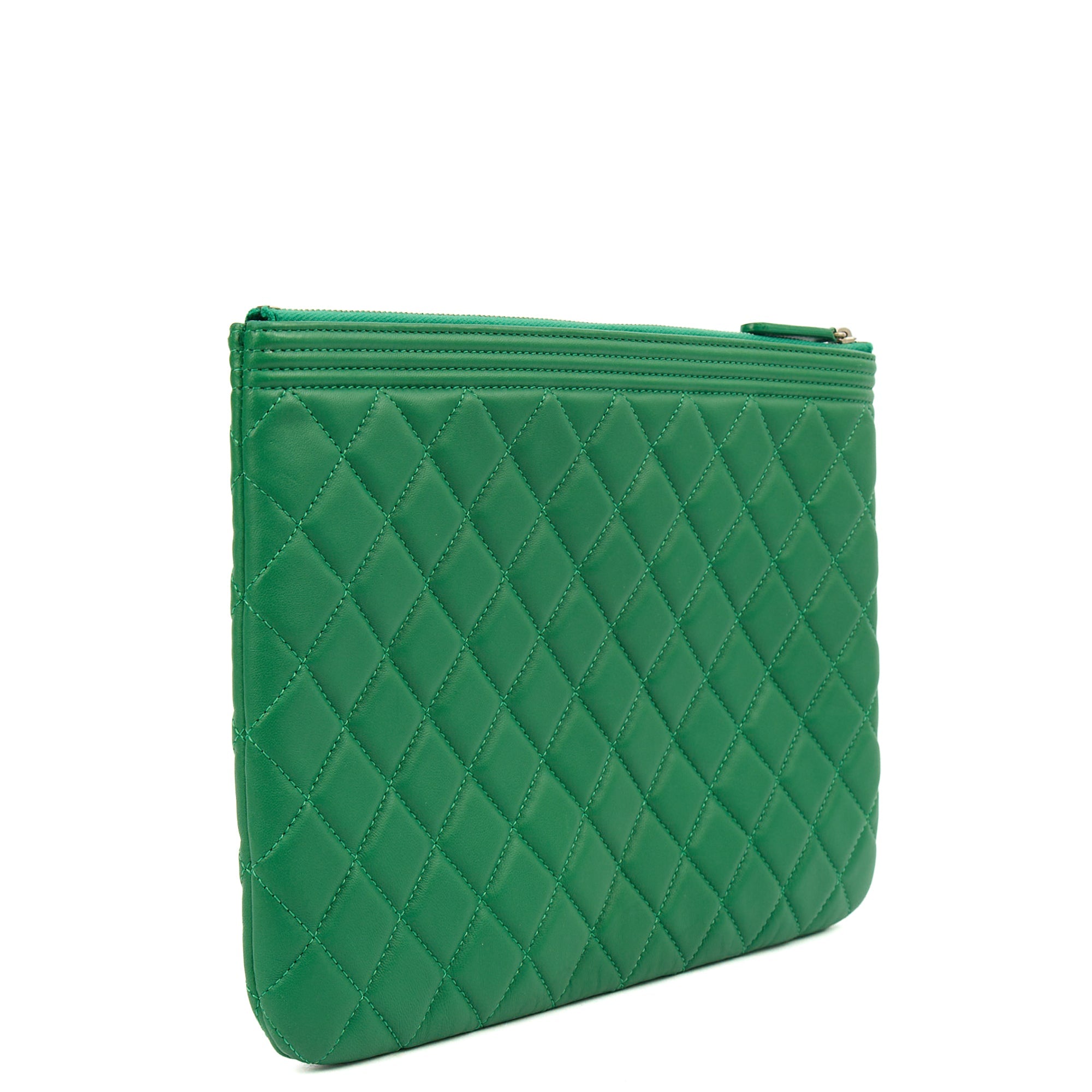 Chanel Clutch Boy Clutch in Green, Lambskin Leather