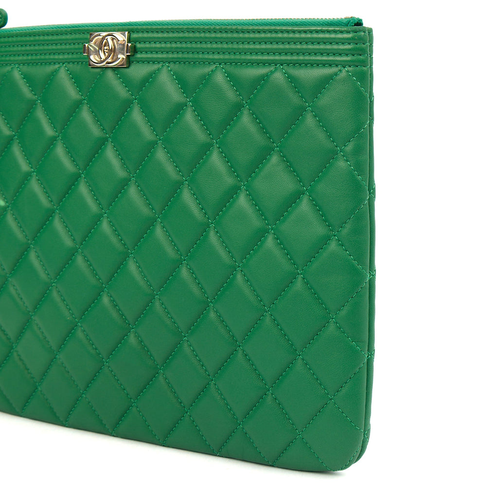 Chanel Clutch Boy Clutch in Green, Lambskin Leather
