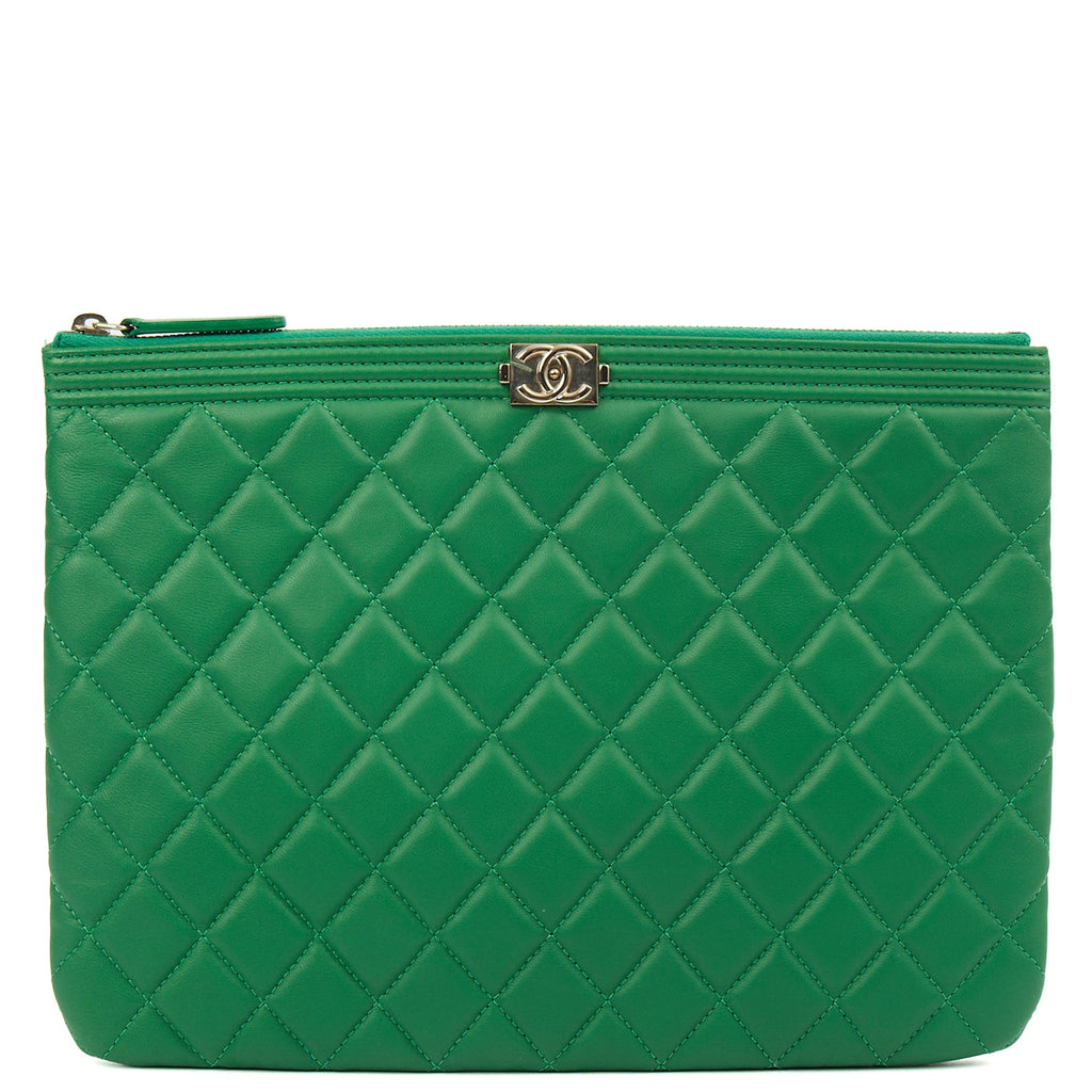 Chanel Clutch Boy Clutch in Green, Lambskin Leather