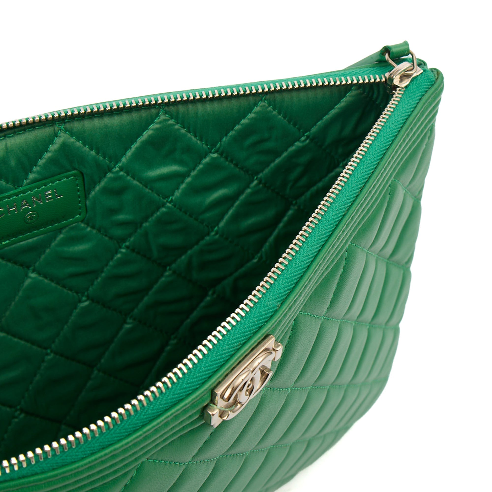Chanel Clutch Boy Clutch in Green, Lambskin Leather