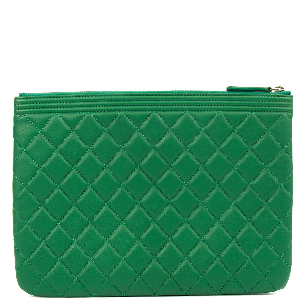 Chanel Clutch Boy Clutch in Green, Lambskin Leather