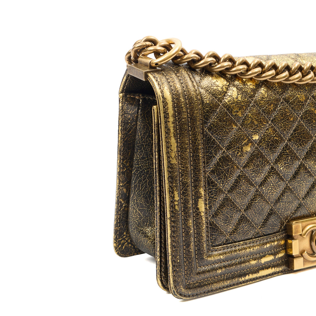 Chanel Shoulder Bag Boy - Medium in Metallic, Crinkled Calfskin Leather
