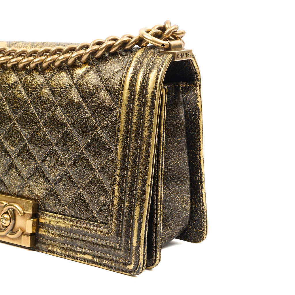 Chanel Shoulder Bag Boy - Medium in Metallic, Crinkled Calfskin Leather