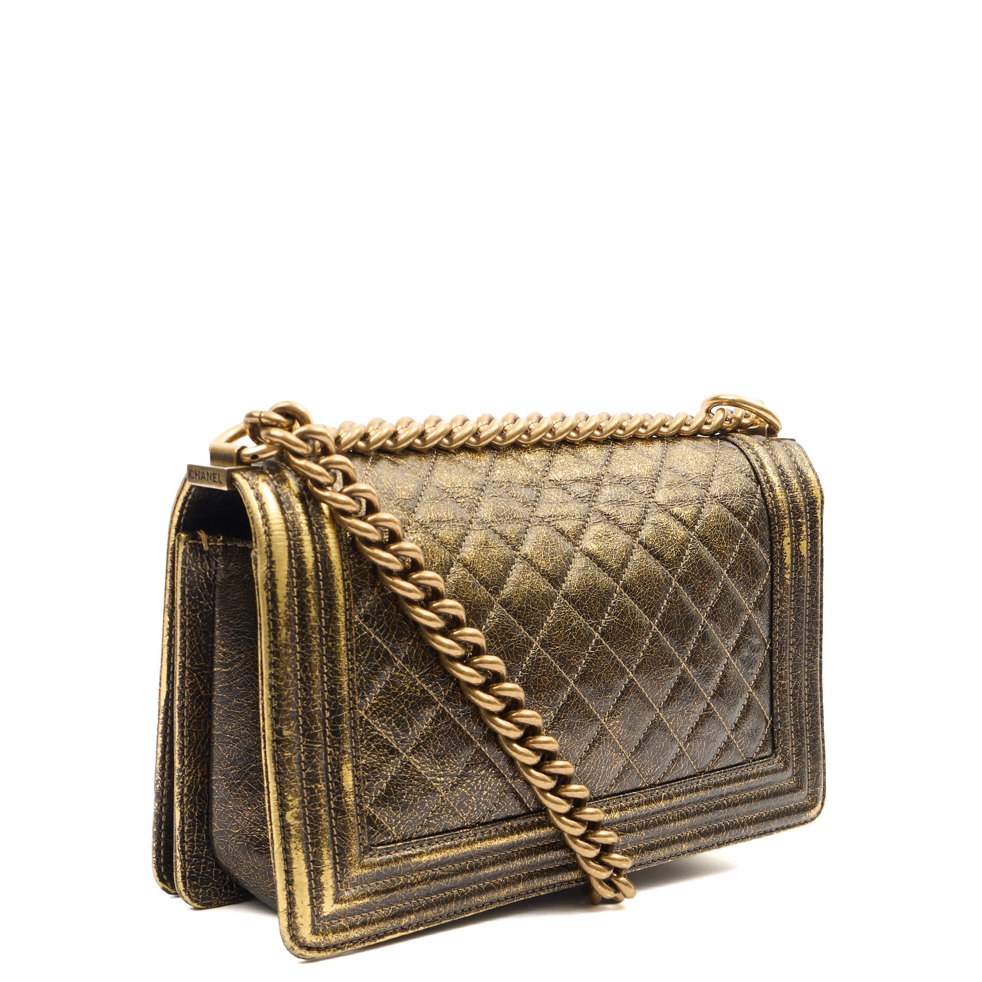 Chanel Shoulder Bag Boy - Medium in Metallic, Crinkled Calfskin Leather