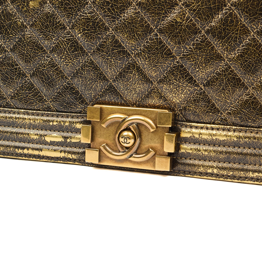 Chanel Shoulder Bag Boy - Medium in Metallic, Crinkled Calfskin Leather