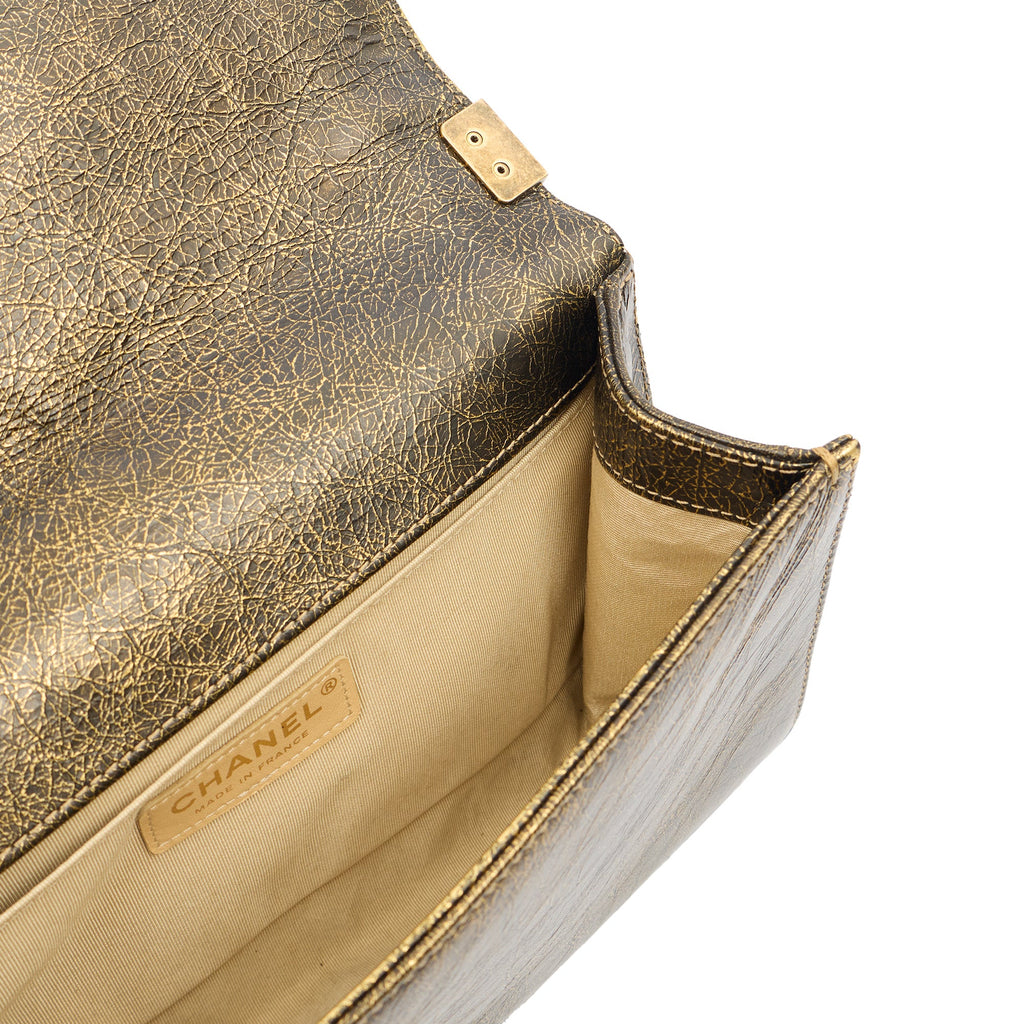 Chanel Shoulder Bag Boy - Medium in Metallic, Crinkled Calfskin Leather