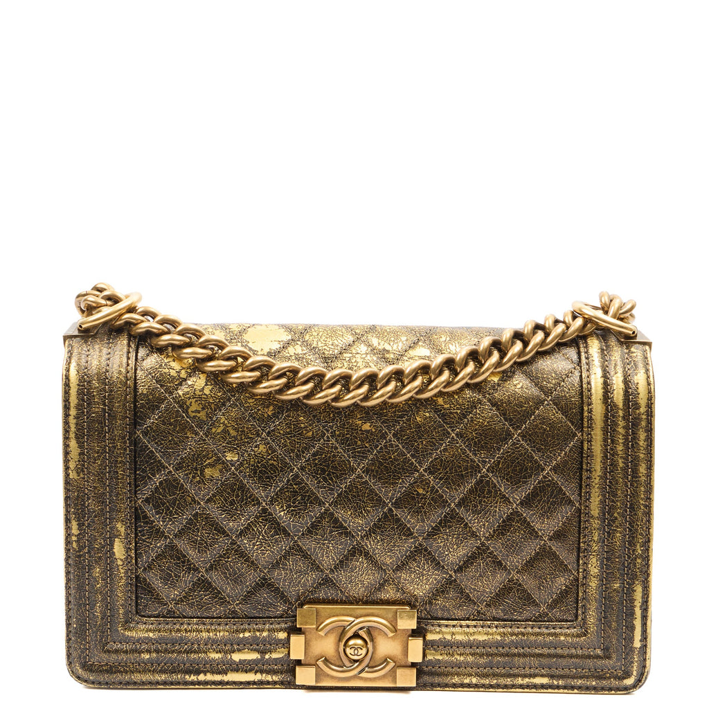 Chanel Shoulder Bag Boy - Medium in Metallic, Crinkled Calfskin Leather
