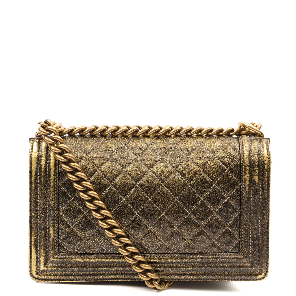 Chanel Shoulder Bag Boy - Medium in Metallic, Crinkled Calfskin Leather