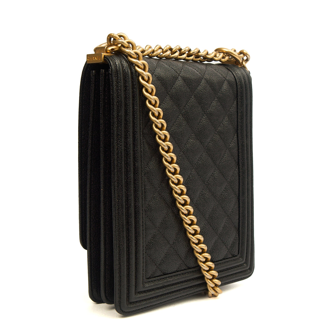 Chanel Shoulder Bag North South Boy in Black, Caviar Leather