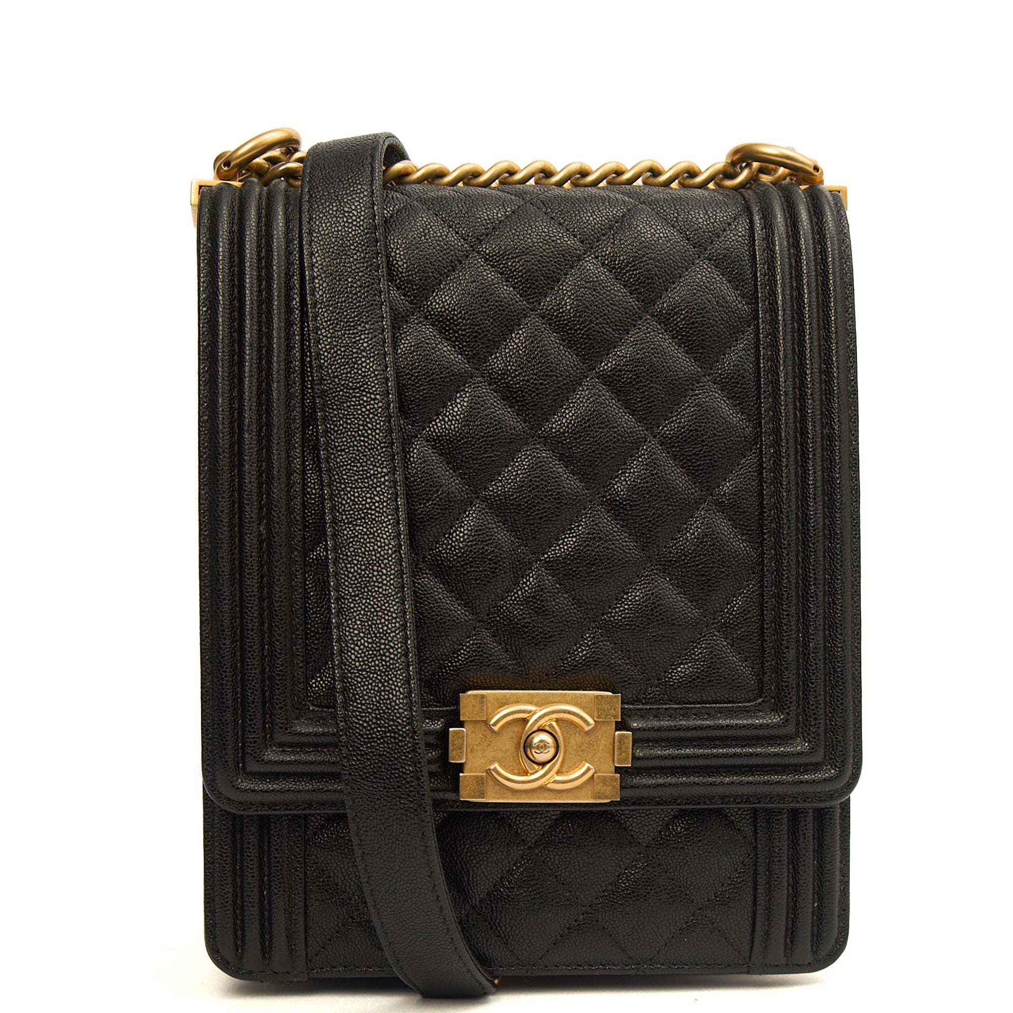 Chanel Shoulder Bag North South Boy in Black, Caviar Leather
