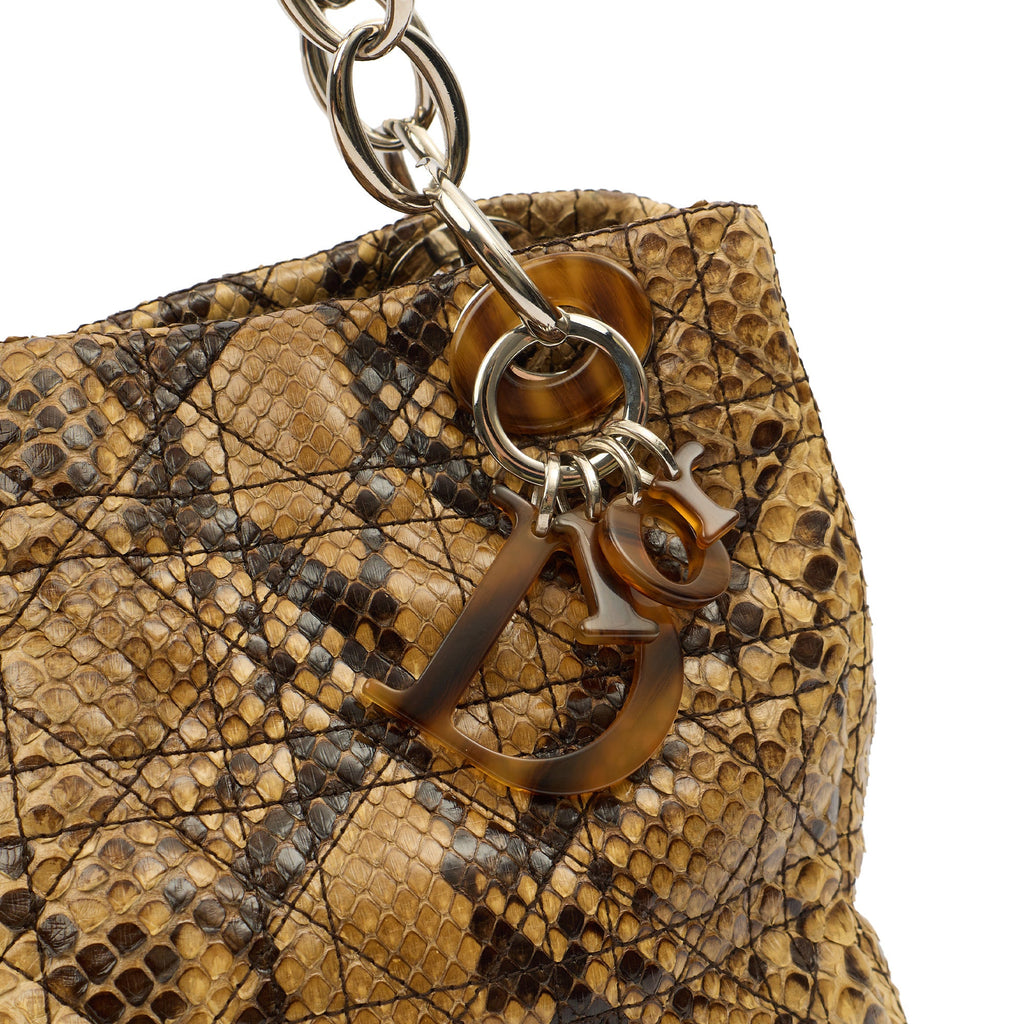 Christian Dior Shoulder Bag East West Lady Dior in Brown, Python Leather