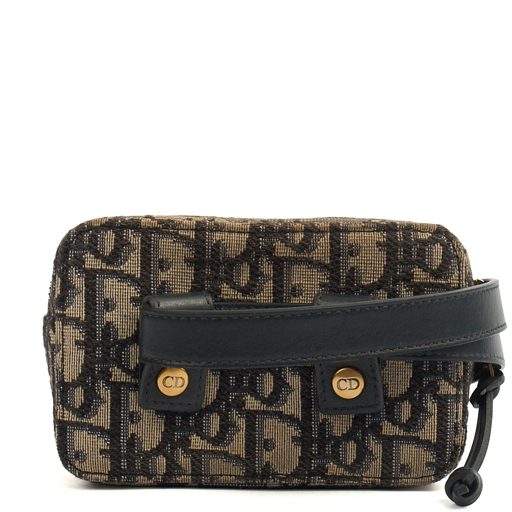 Christian Dior Cross Body Saddle Belt Pouch in Blue, Dior Oblique Embroidery