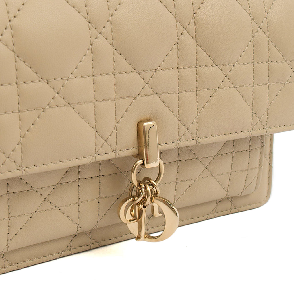 Christian Dior Cross Body My Dior Daily Chain Pouch in Neutral, Cannage Quilted Grain Skin