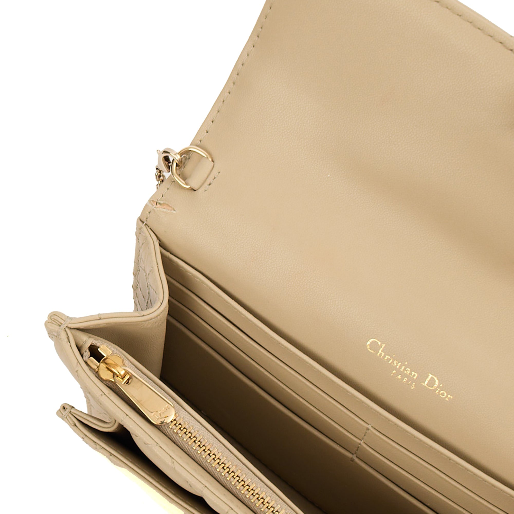 Christian Dior Cross Body My Dior Daily Chain Pouch in Neutral, Cannage Quilted Grain Skin