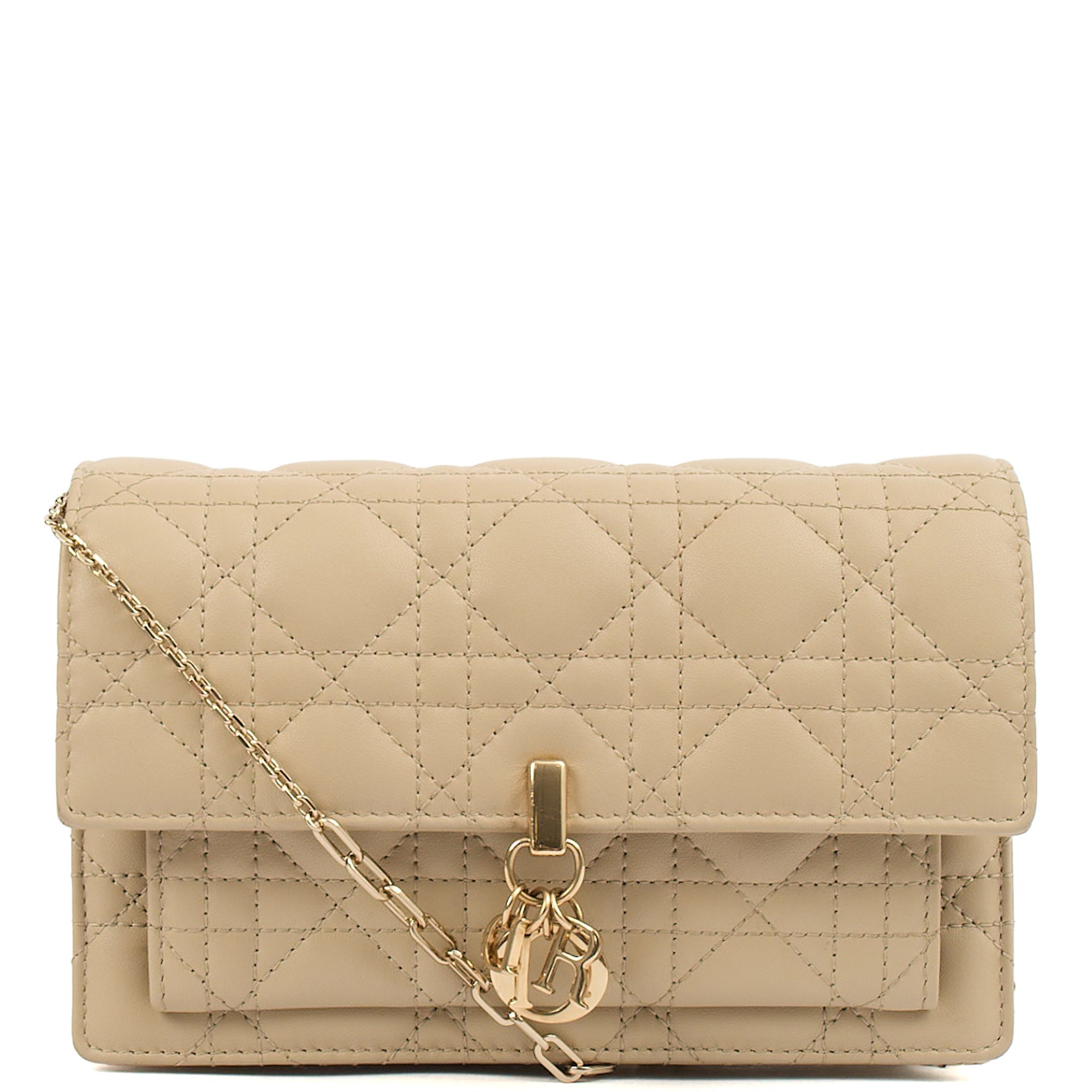 Christian Dior Cross Body My Dior Daily Chain Pouch in Neutral, Cannage Quilted Grain Skin