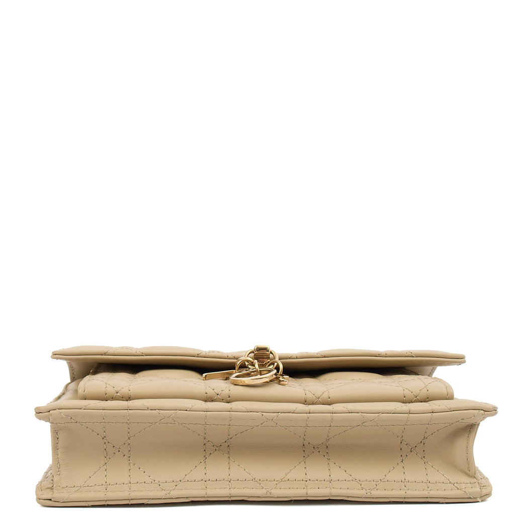 Christian Dior Cross Body My Dior Daily Chain Pouch in Neutral, Cannage Quilted Grain Skin