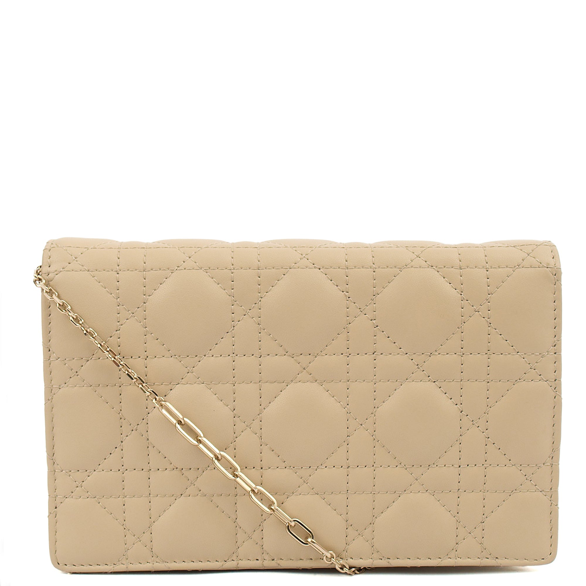 Christian Dior Cross Body My Dior Daily Chain Pouch in Neutral, Cannage Quilted Grain Skin