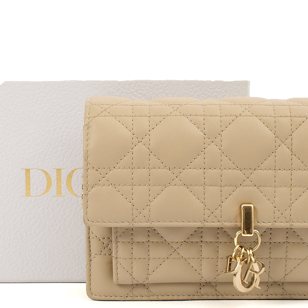 Christian Dior Cross Body My Dior Daily Chain Pouch in Neutral, Cannage Quilted Grain Skin