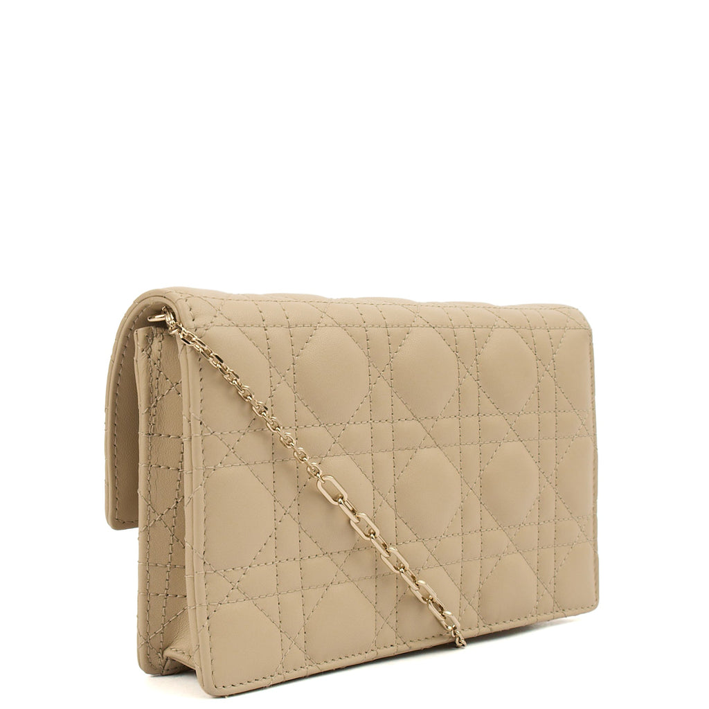 Christian Dior Cross Body My Dior Daily Chain Pouch in Neutral, Cannage Quilted Grain Skin