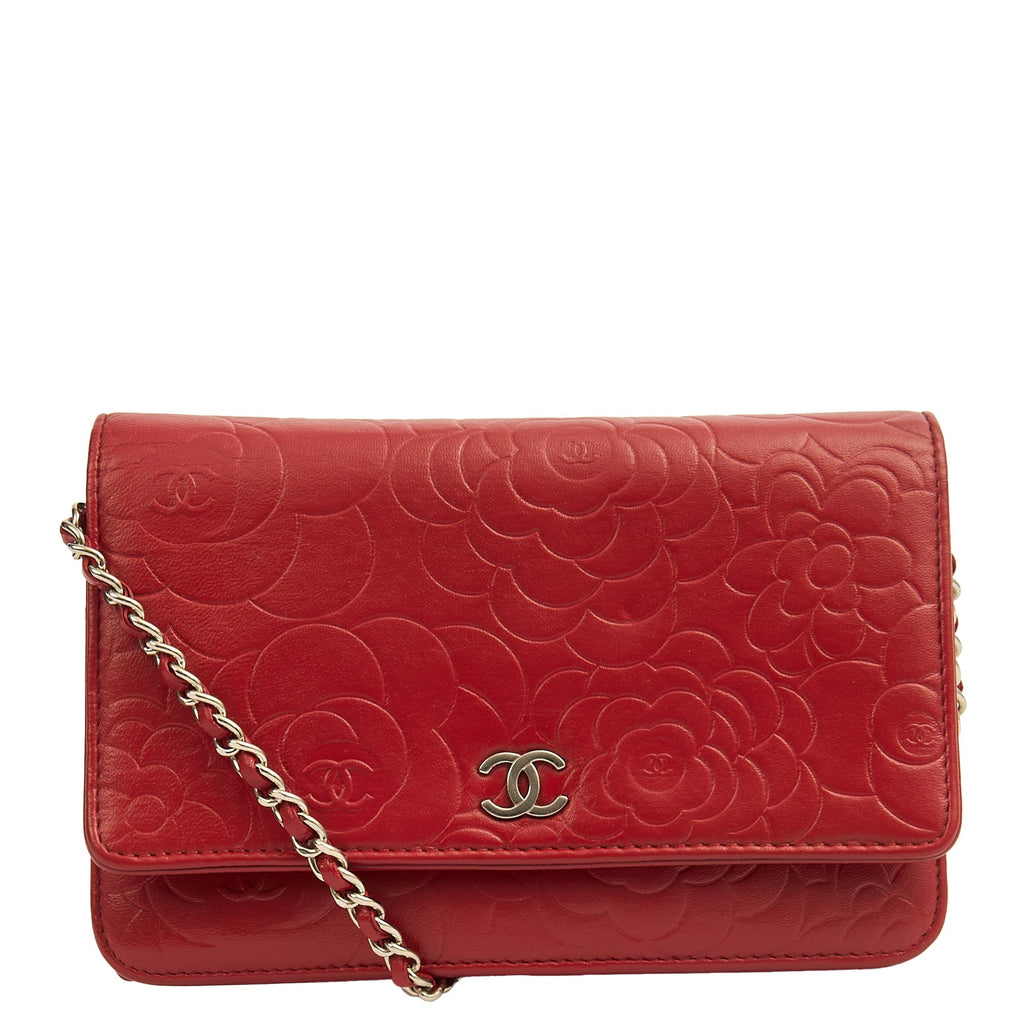 Chanel Cross Body Camellia - Wallet On Chain in Red, Lambskin Leather