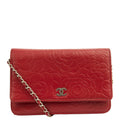 Chanel Cross Body Camellia - Wallet On Chain in Red, Lambskin Leather