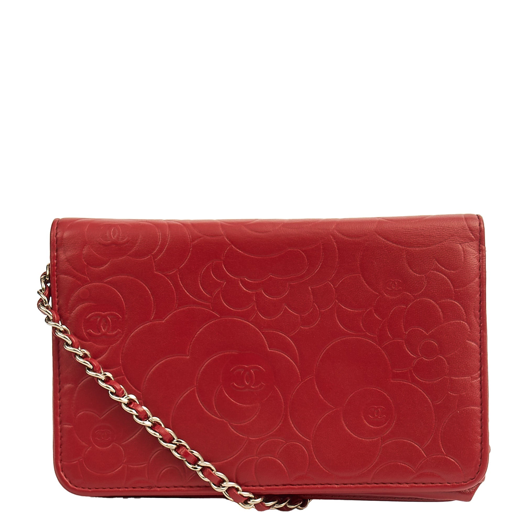 Chanel Cross Body Camellia - Wallet On Chain in Red, Lambskin Leather