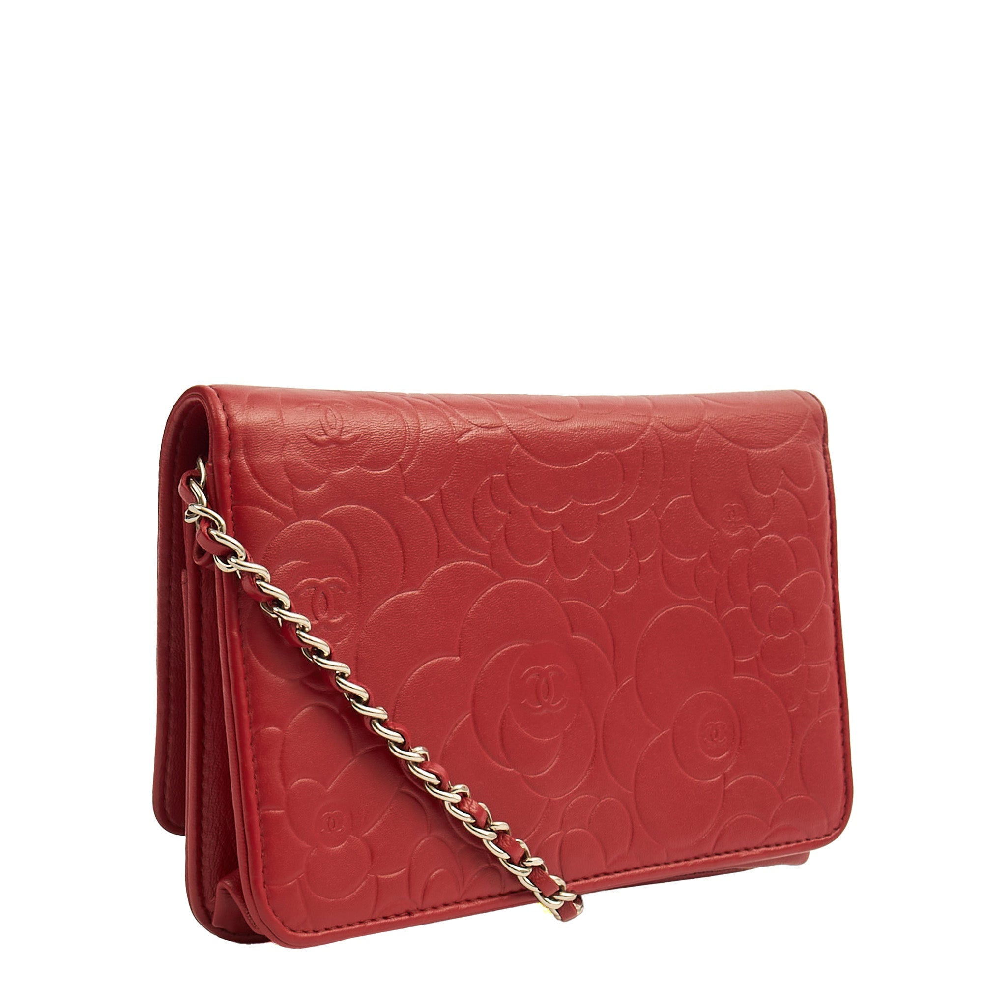 Chanel Cross Body Camellia - Wallet On Chain in Red, Lambskin Leather