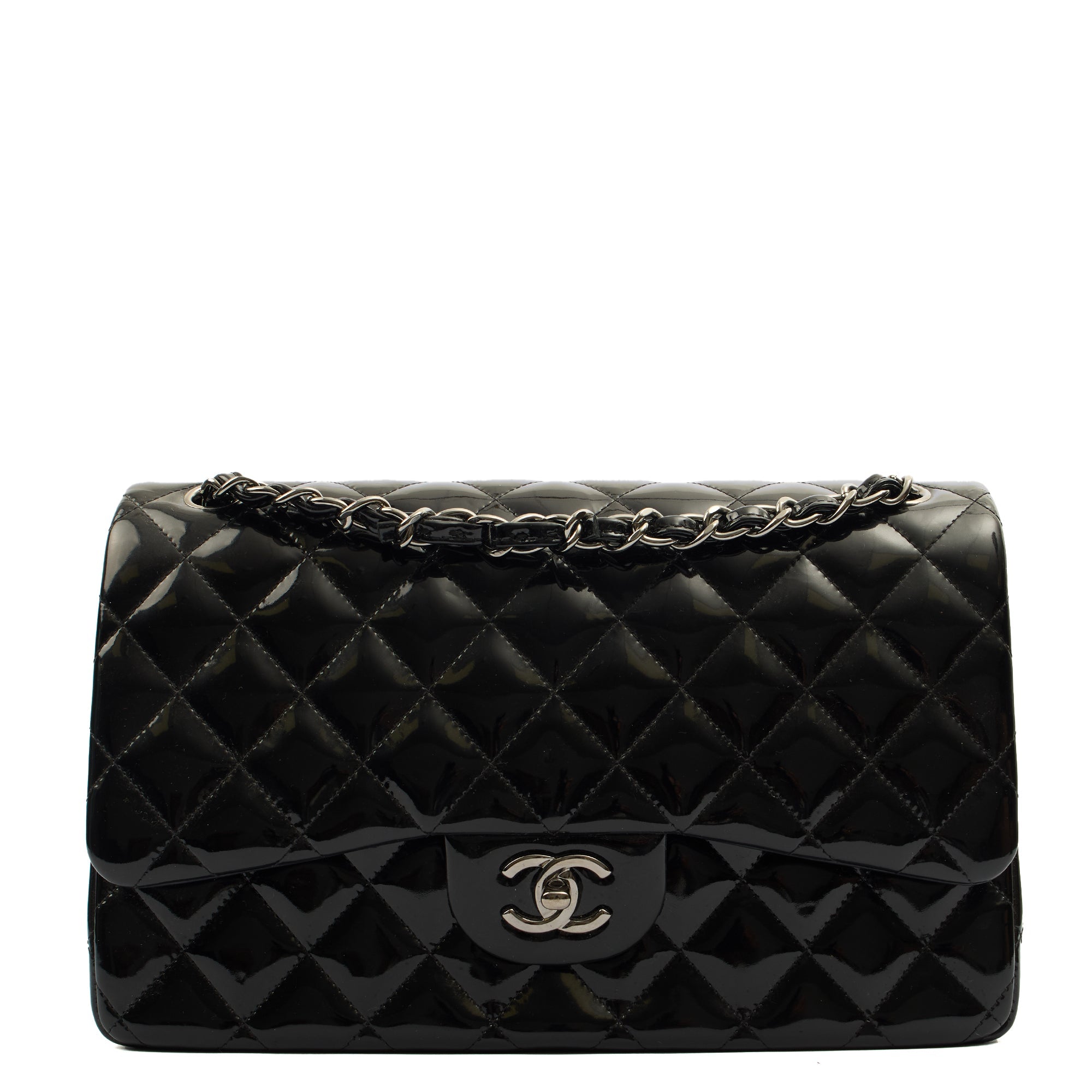 Chanel Shoulder Bag Classic Double Flap - Medium in Black, Patent Leather