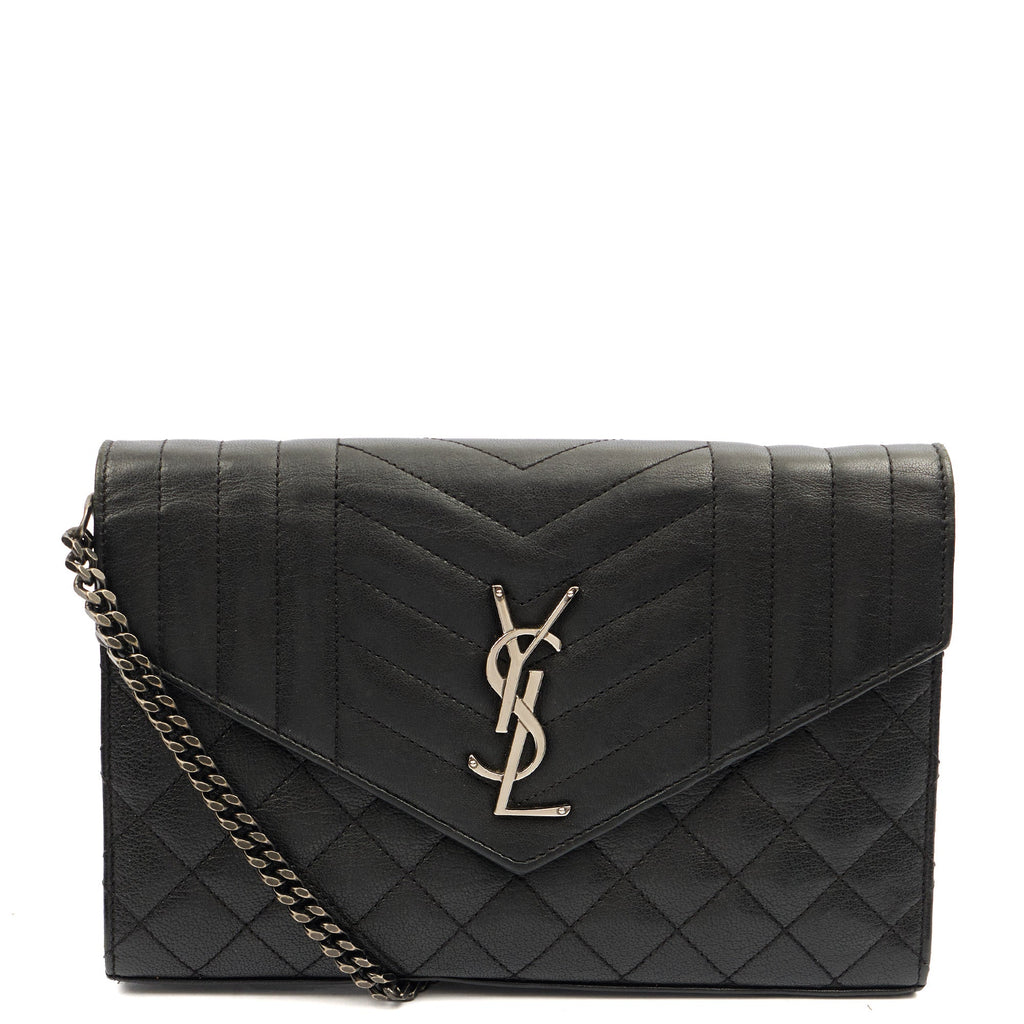 Saint Laurent Cross Body Envelope Shoulder Bag - Small in Black, Leather