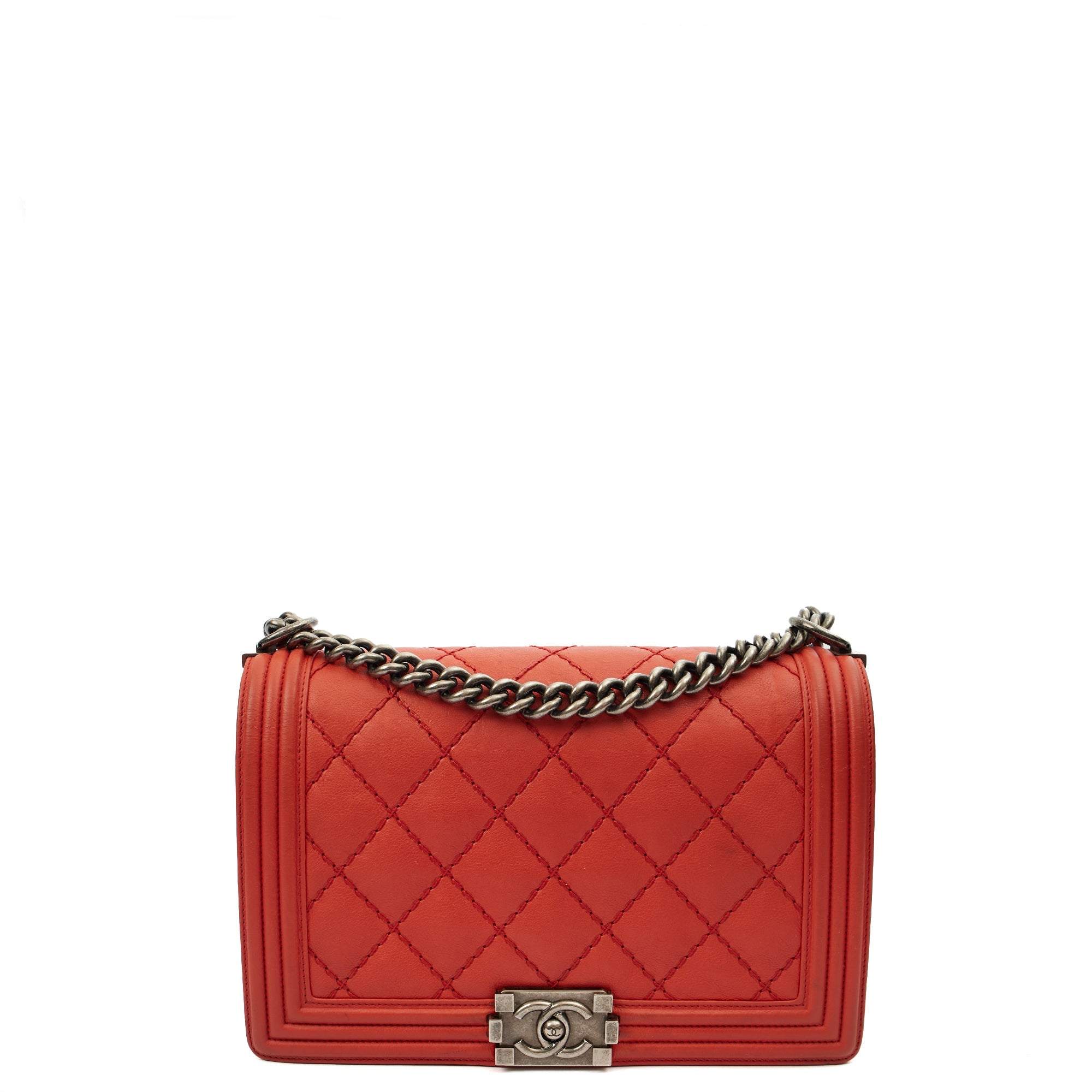 Chanel Shoulder Bag Boy - Medium in Red, Calfskin Leather