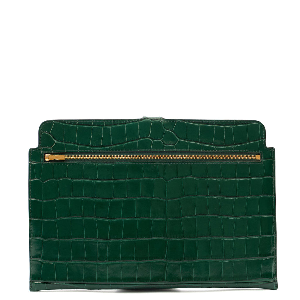 Mulberry Clutch Studded Pouch in Jungle Green, Exotic Effect Leather