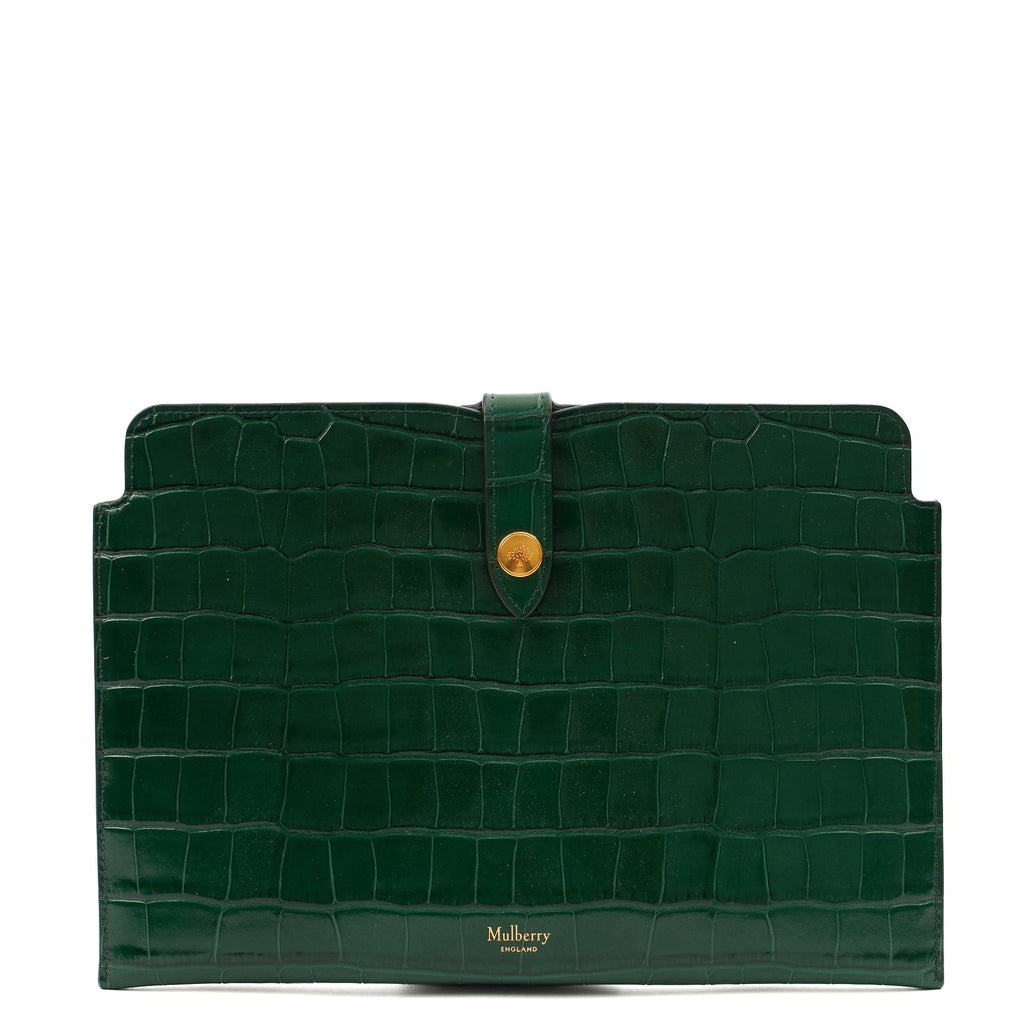 Mulberry Clutch Studded Pouch in Jungle Green, Exotic Effect Leather