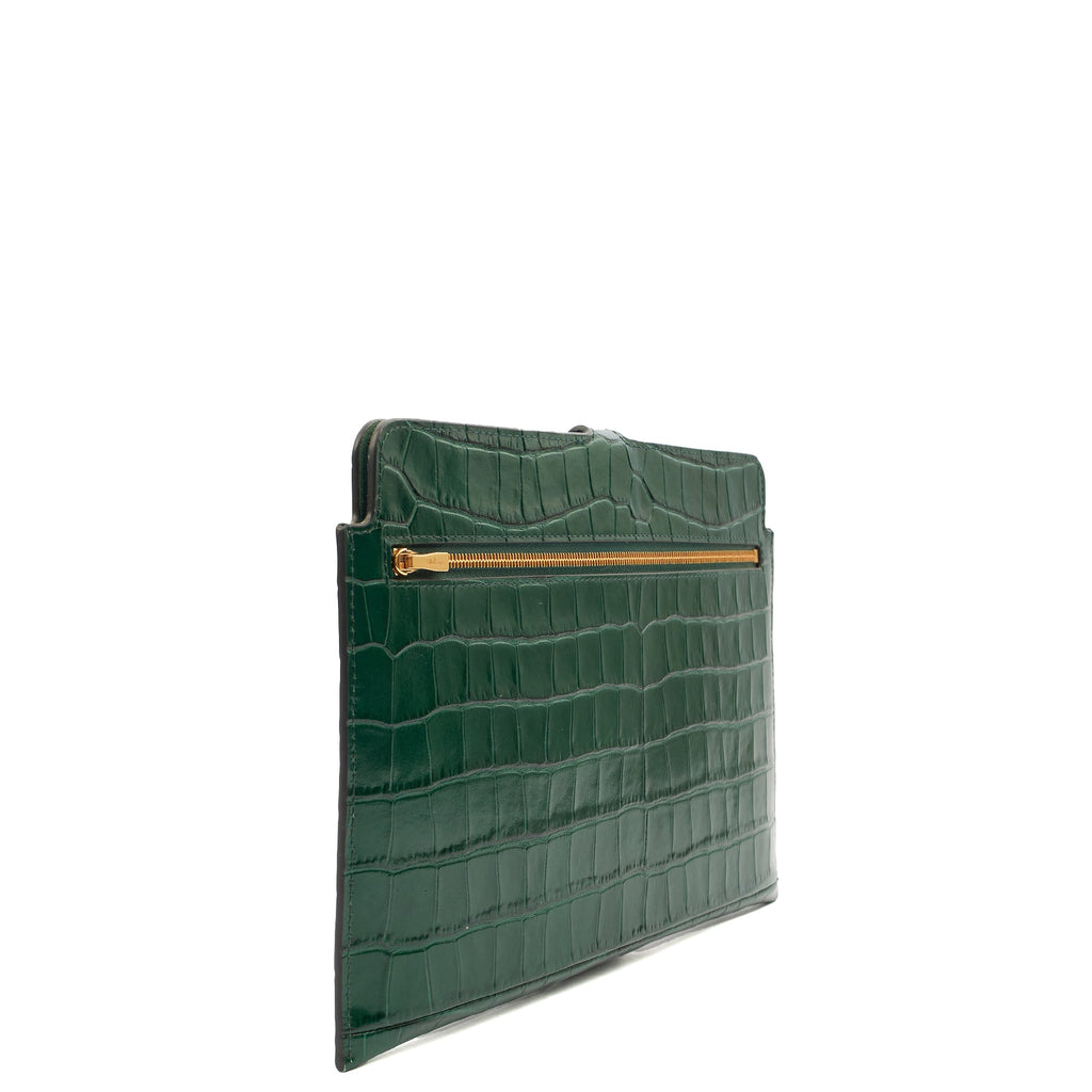Mulberry Clutch Studded Pouch in Jungle Green, Exotic Effect Leather
