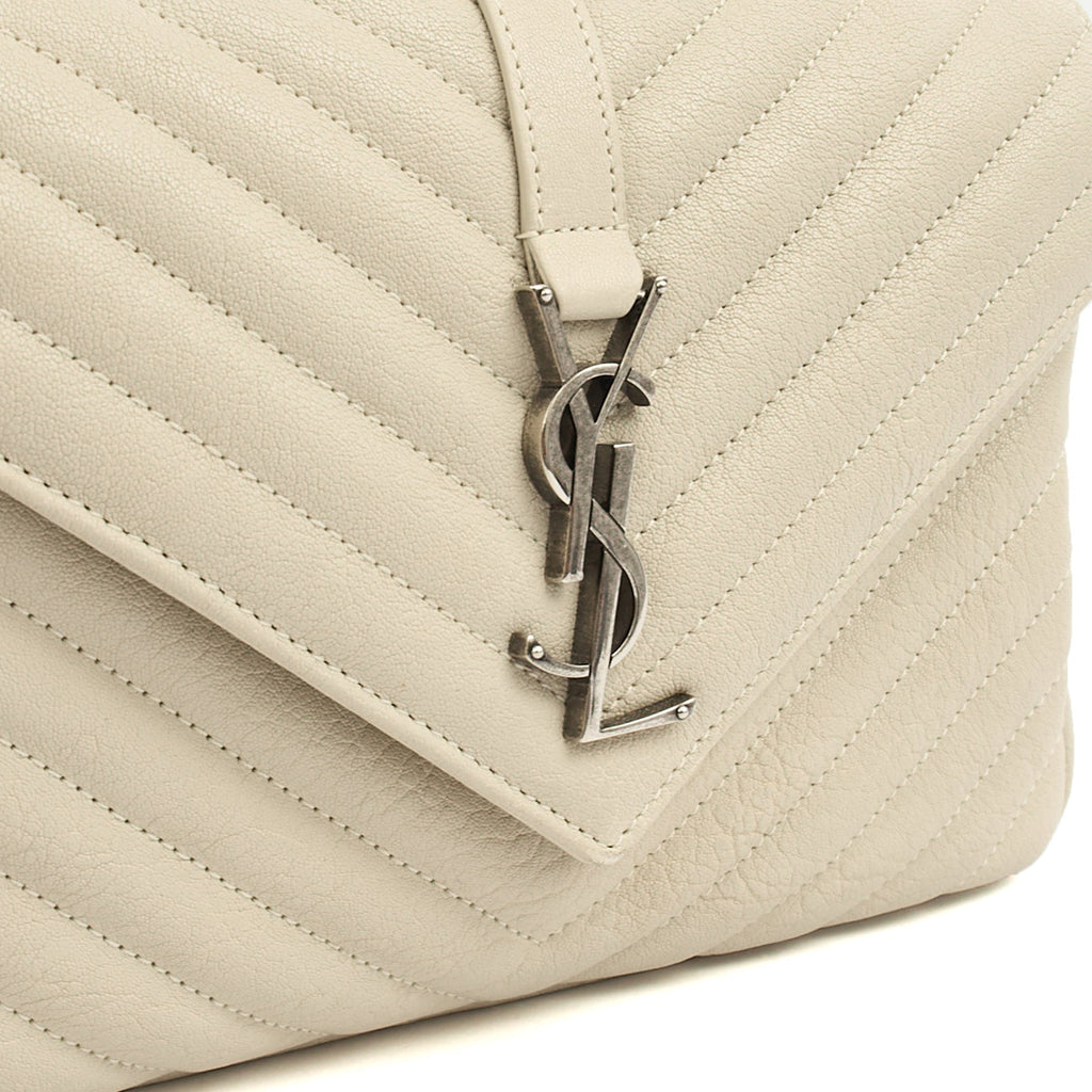 Saint Laurent Top Handle College - Medium in Neutral, Calfskin Leather