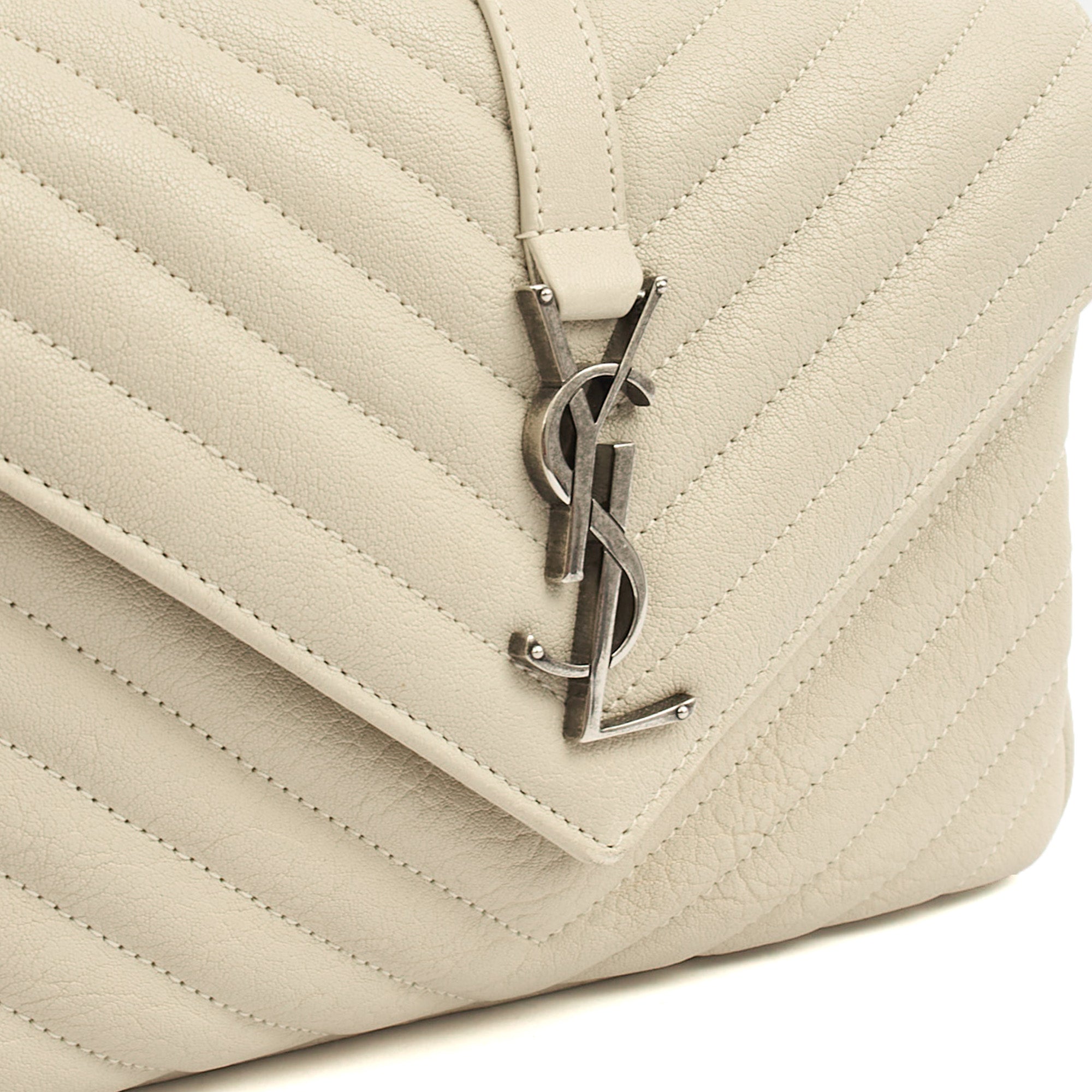 Saint Laurent Top Handle College - Medium in Neutral, Calfskin Leather