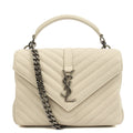 Saint Laurent Top Handle College - Medium in Neutral, Calfskin Leather