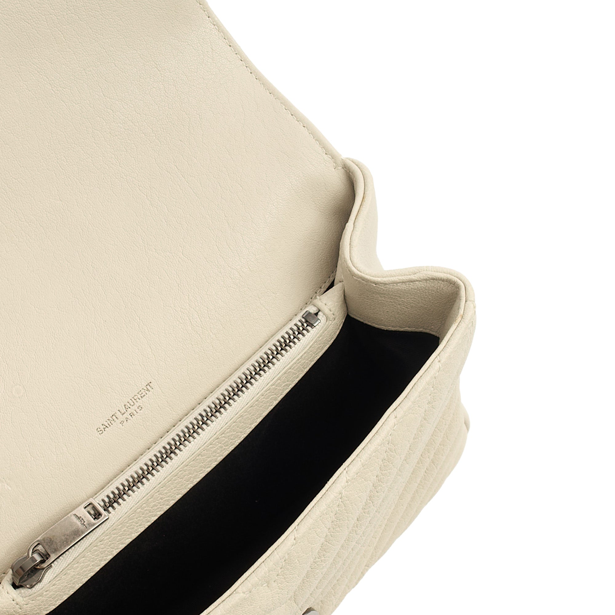 Saint Laurent Top Handle College - Medium in Neutral, Calfskin Leather