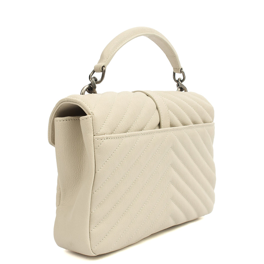 Saint Laurent Top Handle College - Medium in Neutral, Calfskin Leather
