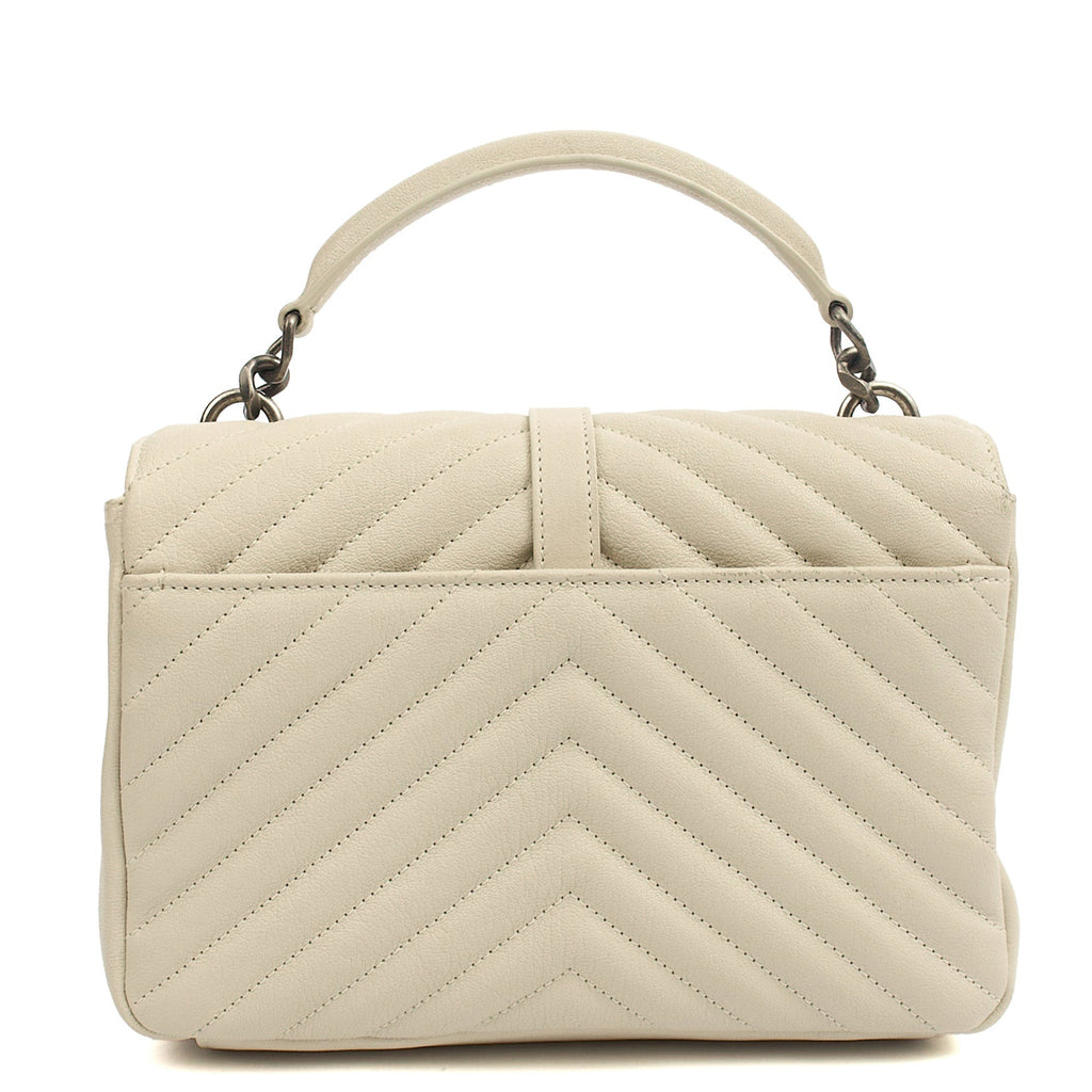 Saint Laurent Top Handle College - Medium in Neutral, Calfskin Leather