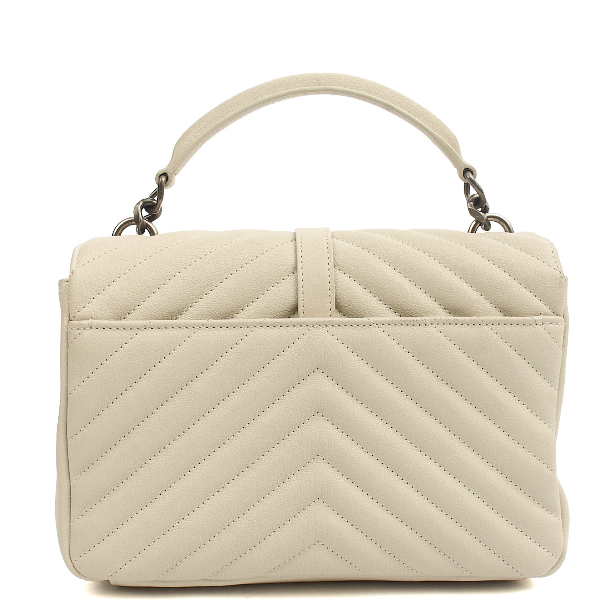 Saint Laurent Top Handle College - Medium in Neutral, Calfskin Leather