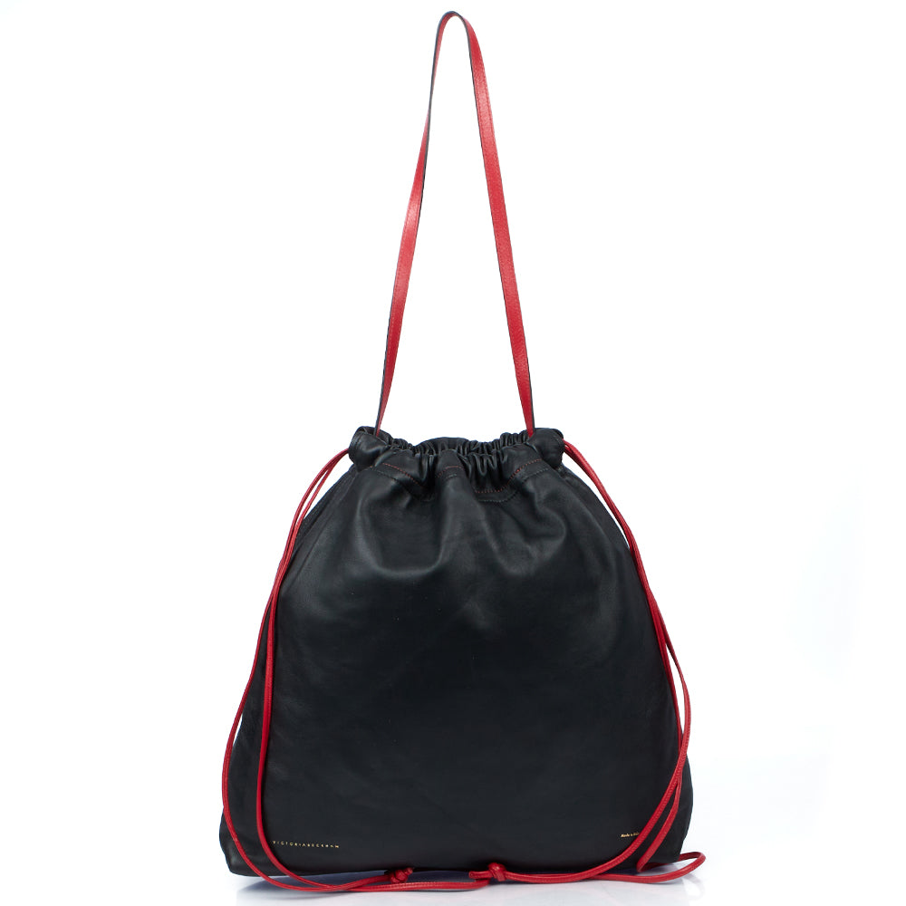 Victoria Beckham Tote Drawstring Bucket Bag in Black, Leather