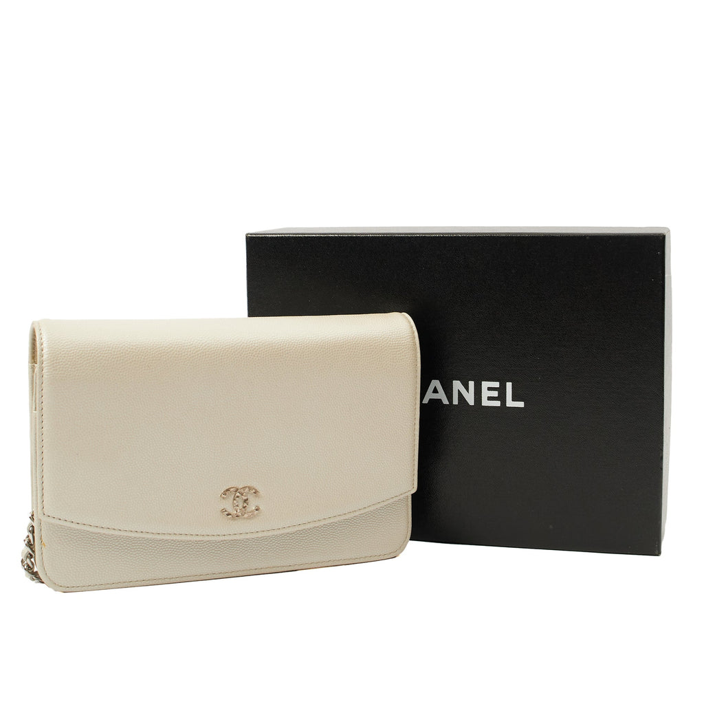 Chanel Cross Body Wallet on Chain in Metallic, Caviar Leather