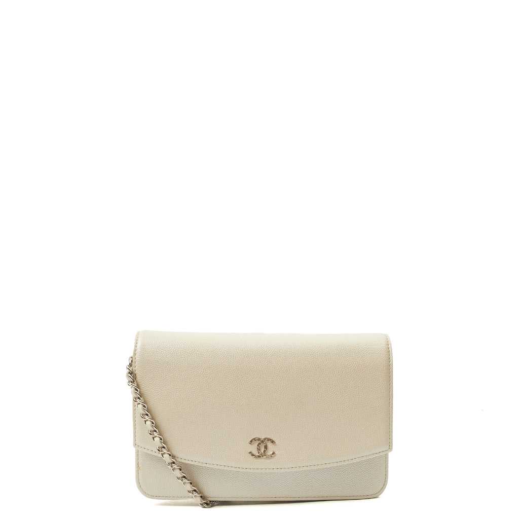 Chanel Cross Body Wallet on Chain in Metallic, Caviar Leather