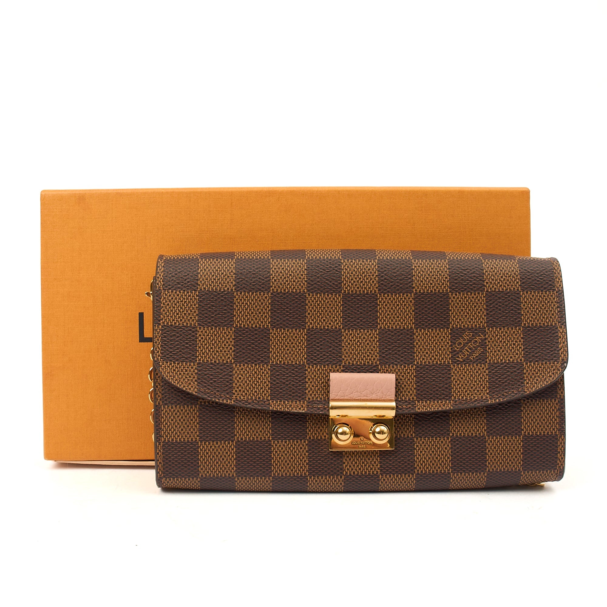 Louis Vuitton Cross Body Croisette Wallet on Chain in Damier Ebene, Canvas