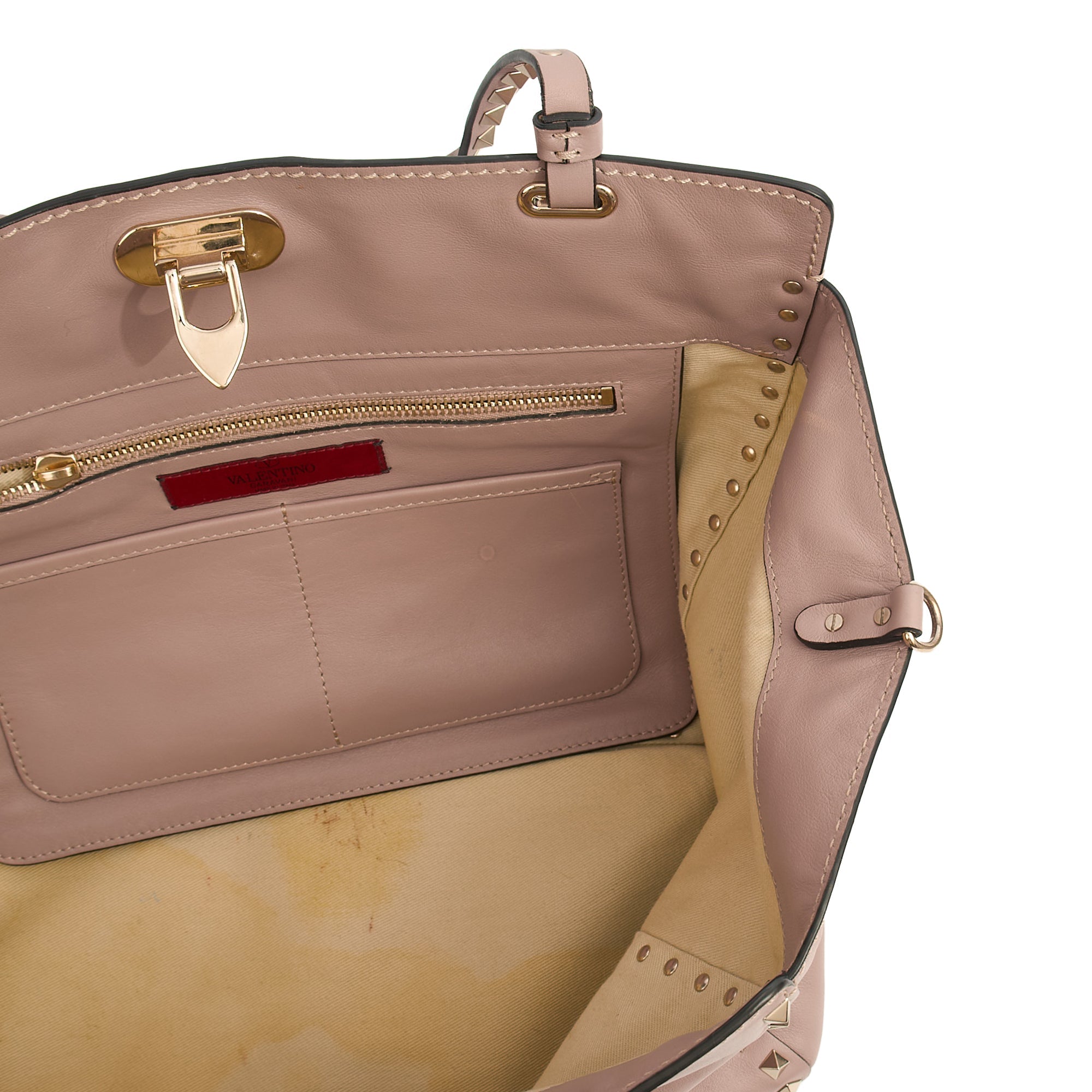 Valentino Tote Rockstud Lock Medium in Pink, Calfskin