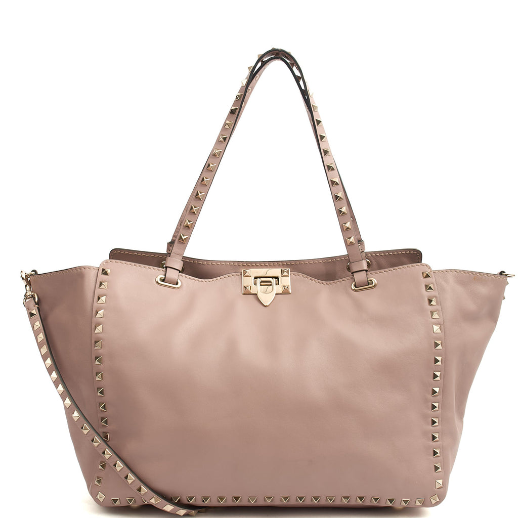 Valentino Tote Rockstud Lock Medium in Pink, Calfskin